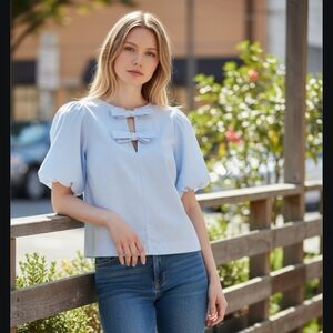 NWT Kate Spade Light Blue And White  Puff Sleeve Popover Size-XL